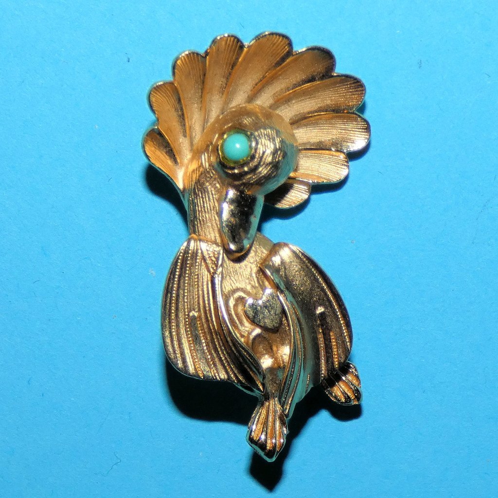 Vintage Signed Wells Bird Brooch Pin Peacock 12k Gf Gold Sterling Silver 925 29$